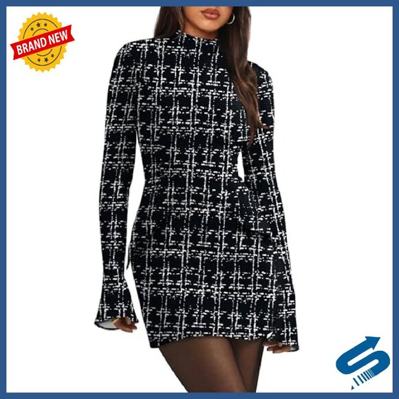 Mock Neck Bodycon Mini Dress Long Sleeve Fall Party Club - Picture 2 of 8